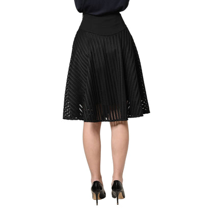 PINKO Cotton Striped Flared Silhouette Aline Midi Black