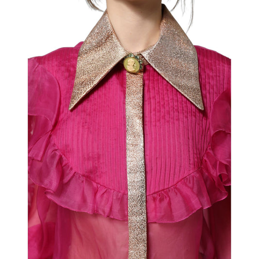 Dolce & Gabbana Fuchsia Sheer Chiffon Buttoned Blouse Top