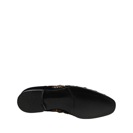 Dolce & Gabbana Black Velvet Embellished Dress Loafers Shoes