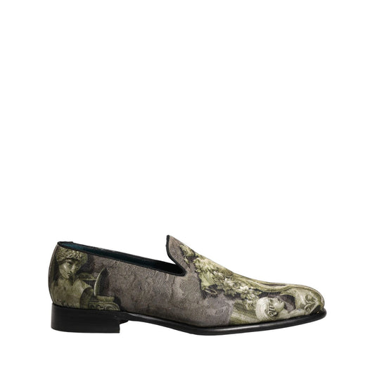 Dolce & Gabbana Brown Baroque Print Slip On Men Loafers Shoes