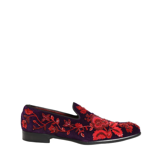Dolce & Gabbana Violet Red Bead Embellished Loafers Shoes