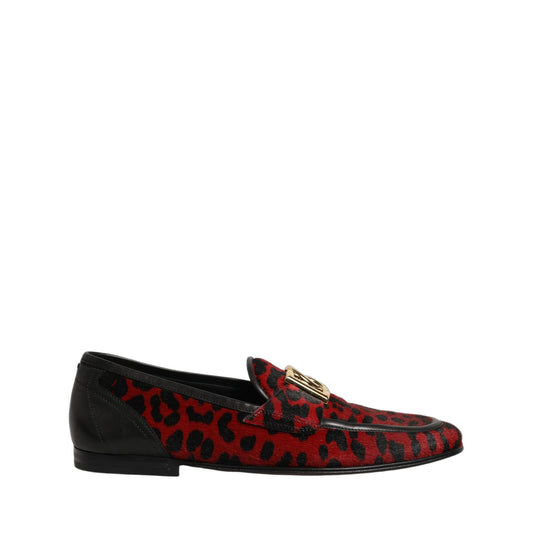Dolce & Gabbana Red Leopard Print Pony Hair Dress Loafers Shoes