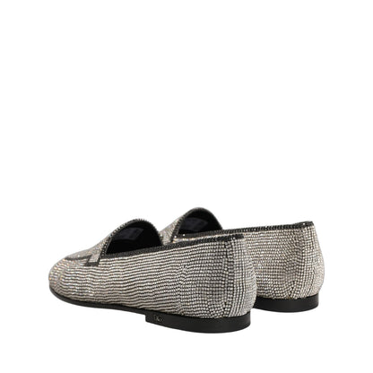 Dolce & Gabbana Silver Crystal Embellished Men Loafers Shoes