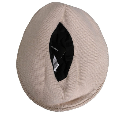 Dolce & Gabbana Women Beige Wool Knit Wide Brim Bucket Capello Hat