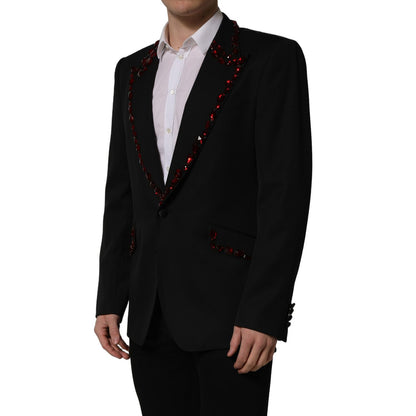 Dolce & Gabbana Black Crystal Embellished Coat Blazer Jacket