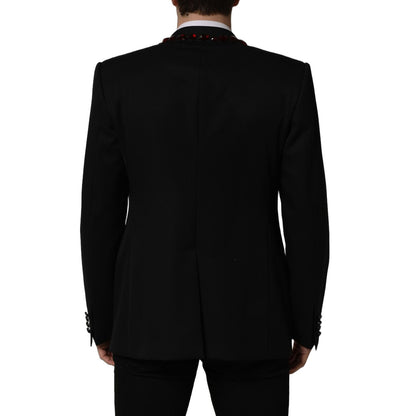 Dolce & Gabbana Black Crystal Embellished Coat Blazer Jacket