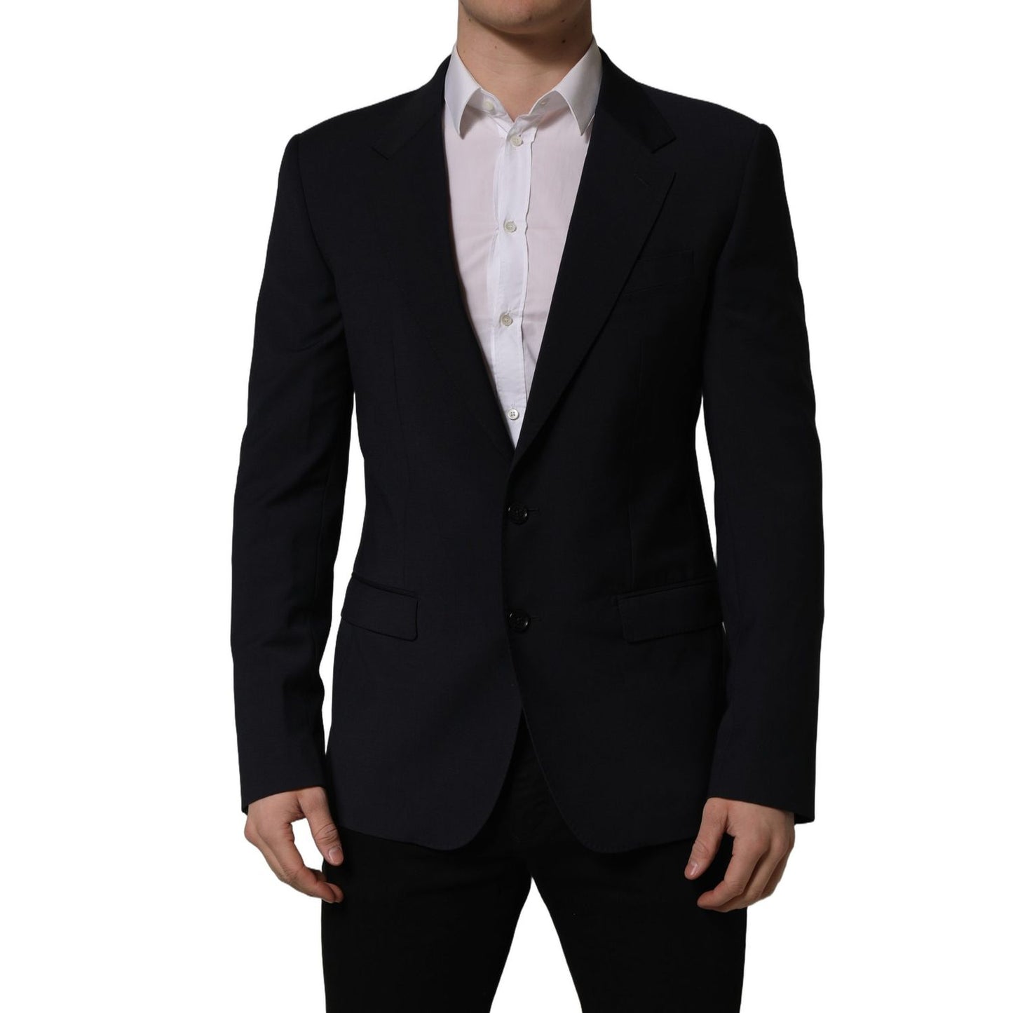 Dolce & Gabbana Dark Blue Wool Single Breasted Men Blazer Jacket
