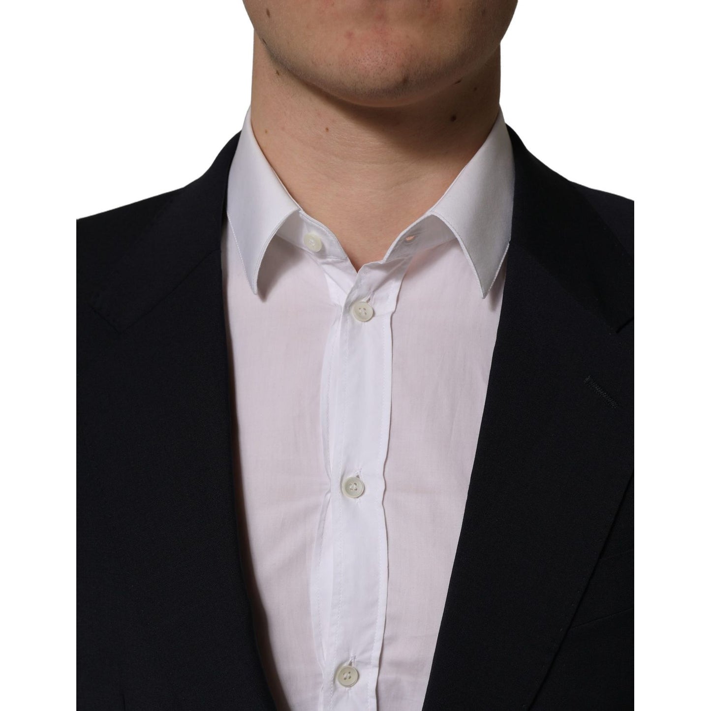 Dolce & Gabbana Dark Blue Wool Single Breasted Men Blazer Jacket