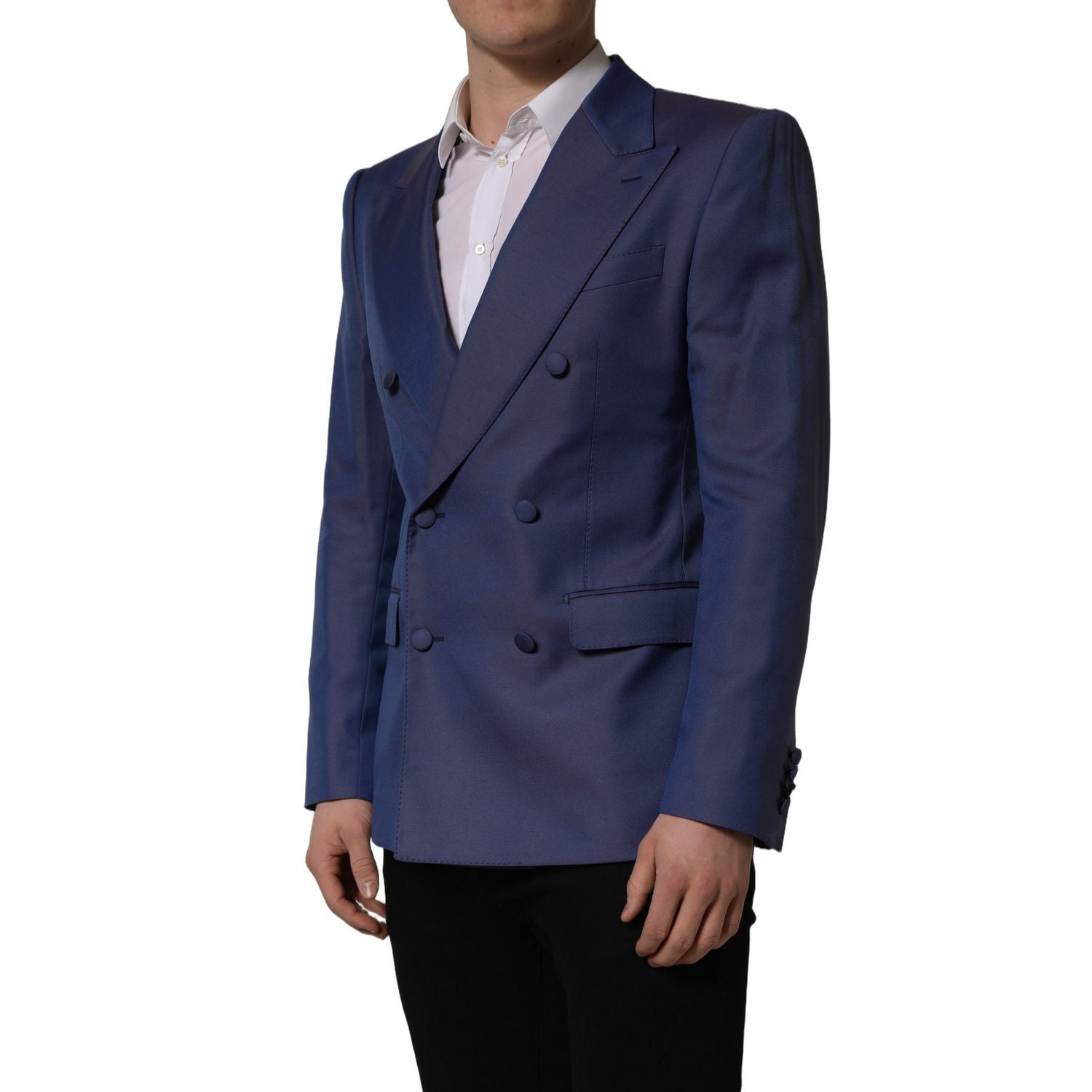 Dolce & Gabbana Blue Wool Double Breasted Men Blazer Jacket