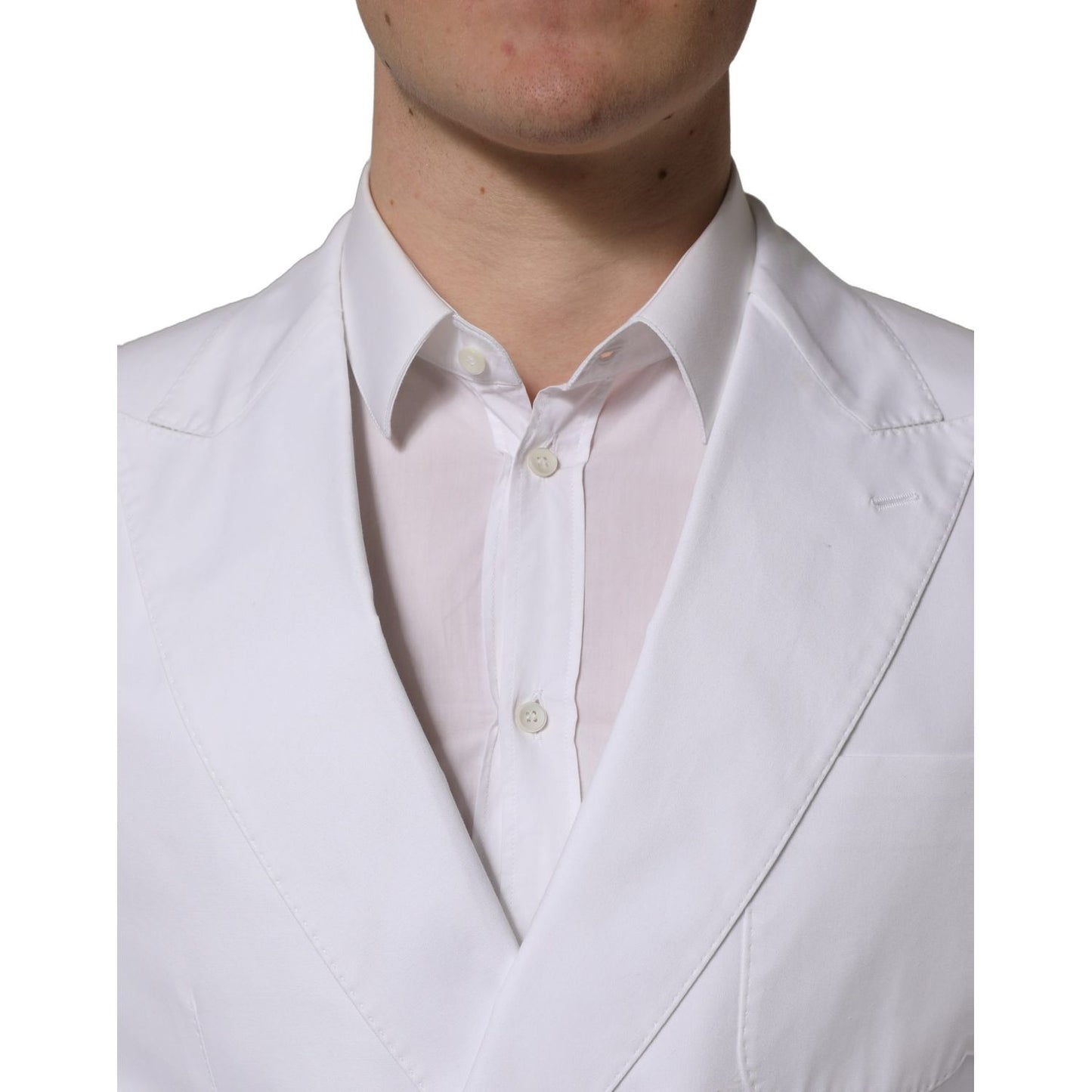 Dolce & Gabbana White Cotton Double Breasted Blazer Jacket
