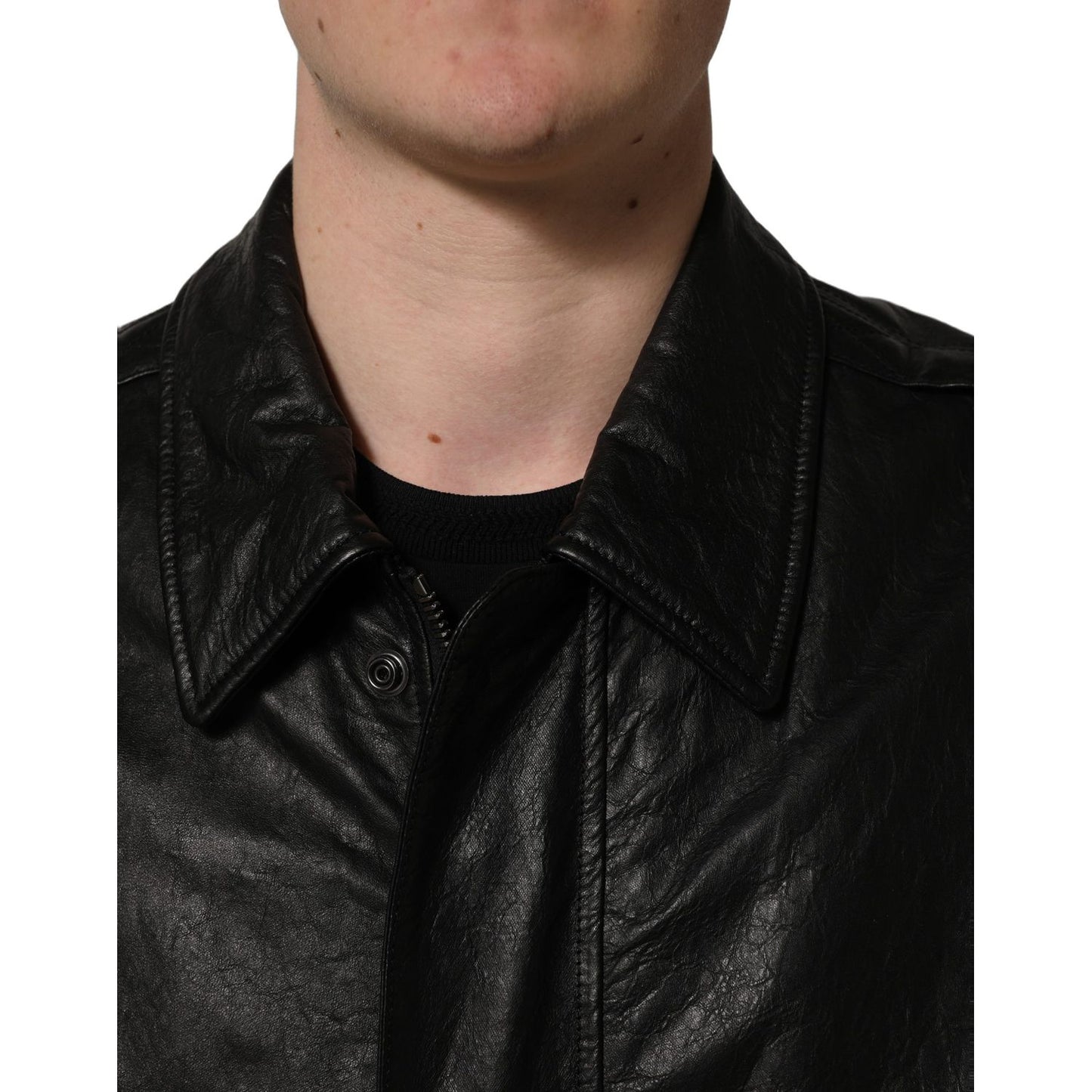 Dolce & Gabbana Black Leather Full Zip Men Biker Jacket