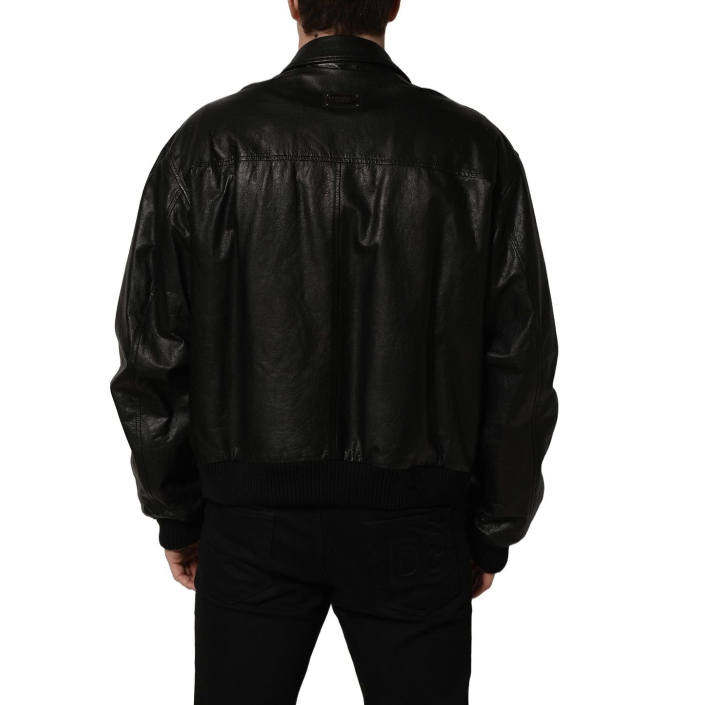 Dolce & Gabbana Black Leather Full Zip Men Biker Jacket