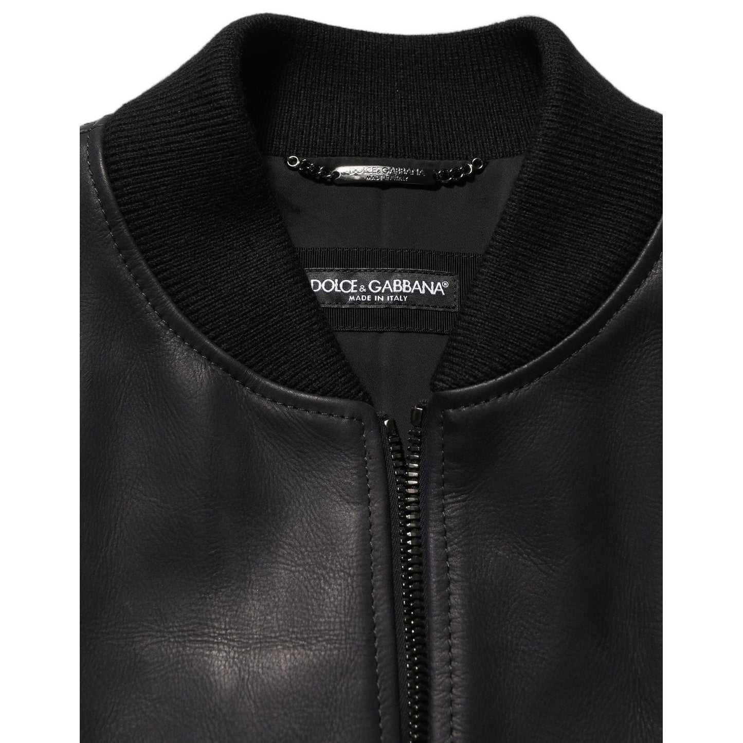 Dolce & Gabbana Black Leather Full Zip Men Biker Jacket