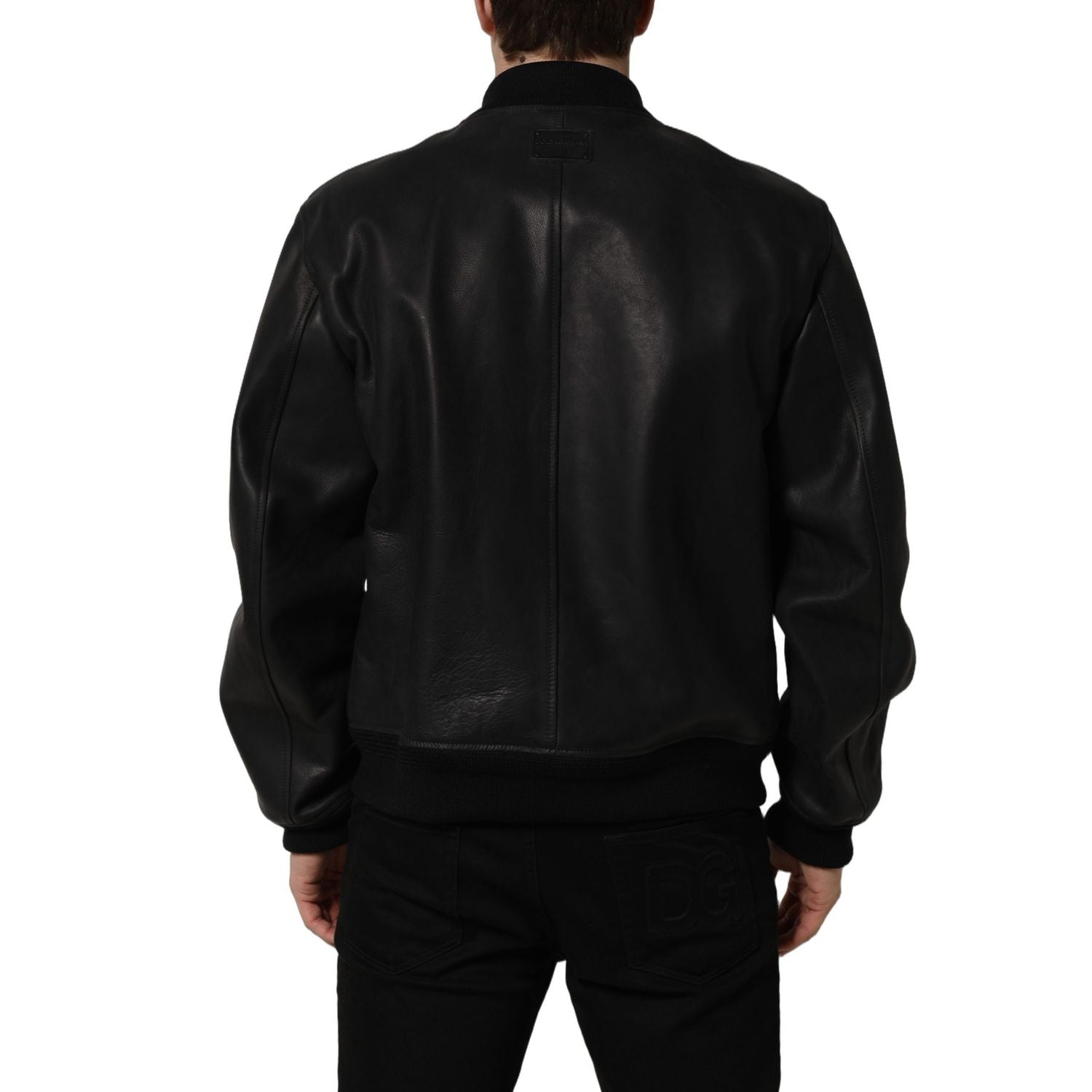 Dolce & Gabbana Black Leather Full Zip Men Biker Jacket