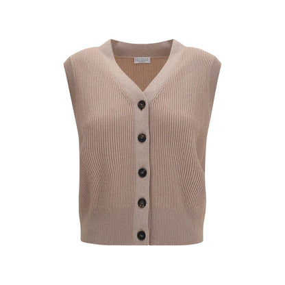 Brunello Cucinelli Beige Cashmere Sleeveles Sweater