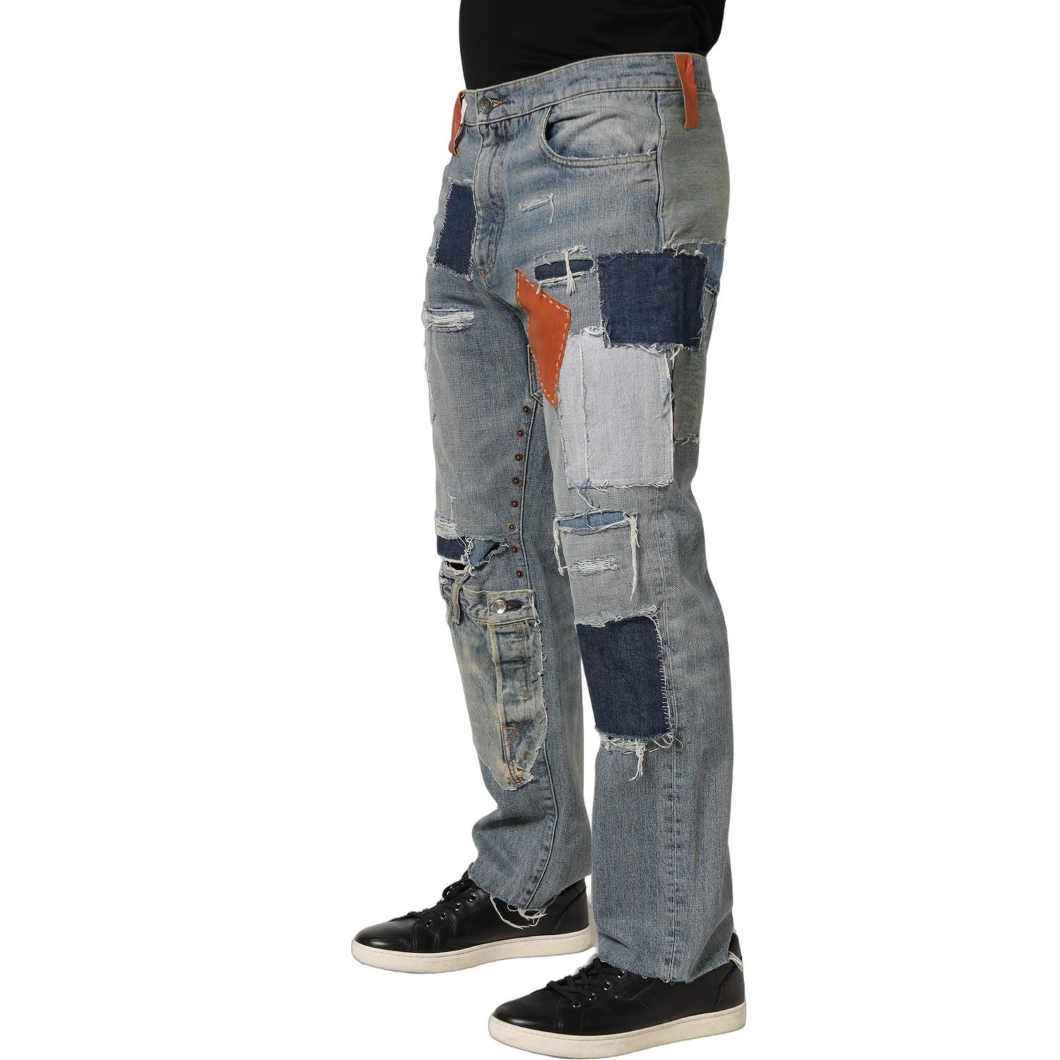 Dolce & Gabbana Blue Distressed Patchwork StraightDenim Jeans