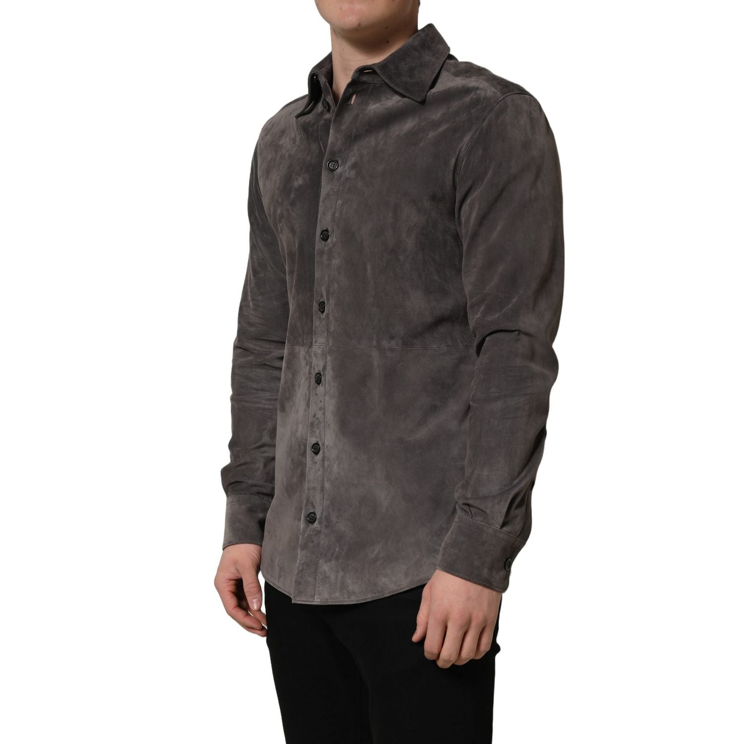 Dolce & Gabbana Gray Suede Long Sleeves Button Down Shirt