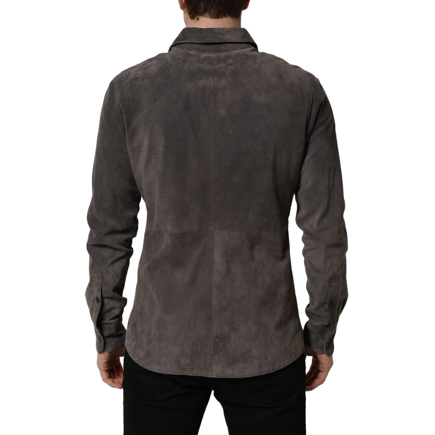 Dolce & Gabbana Gray Suede Long Sleeves Button Down Shirt