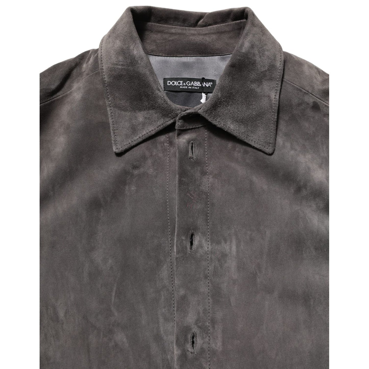 Dolce & Gabbana Gray Suede Long Sleeves Button Down Shirt