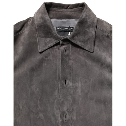 Dolce & Gabbana Gray Suede Long Sleeves Button Down Shirt