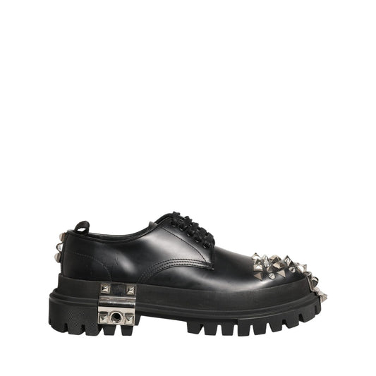 Dolce & Gabbana Black Leather Studded Hi-Trekking Derby Shoes