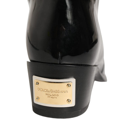 Dolce & Gabbana Black Leather Knee High Heels Boots Shoes