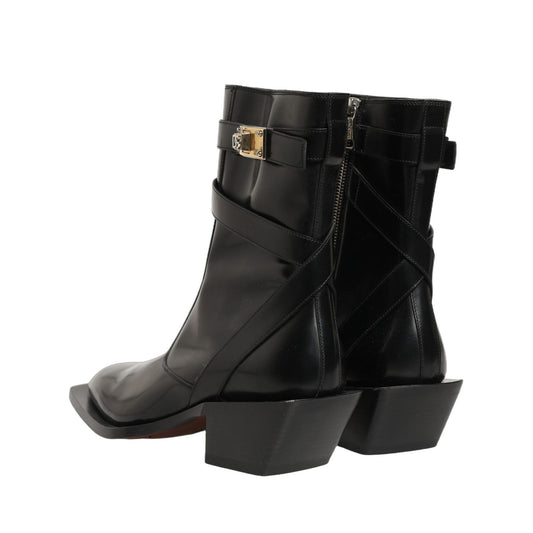 Dolce & Gabbana Black Leather DG Plaque Mid Calf Boots Shoes
