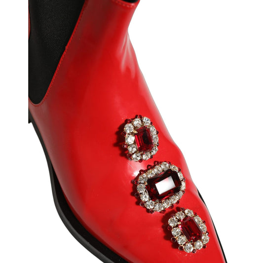 Dolce & Gabbana Red Embellished Chelsea Men Ankle Boots Shoes