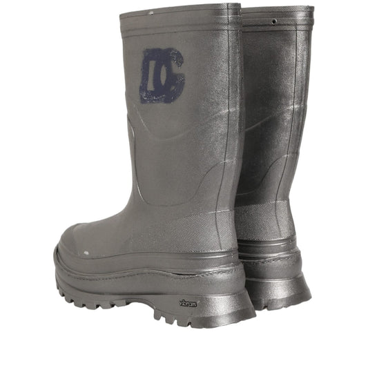 Dolce & Gabbana Metallic Silver Pull On Rain Boots Men Shoes