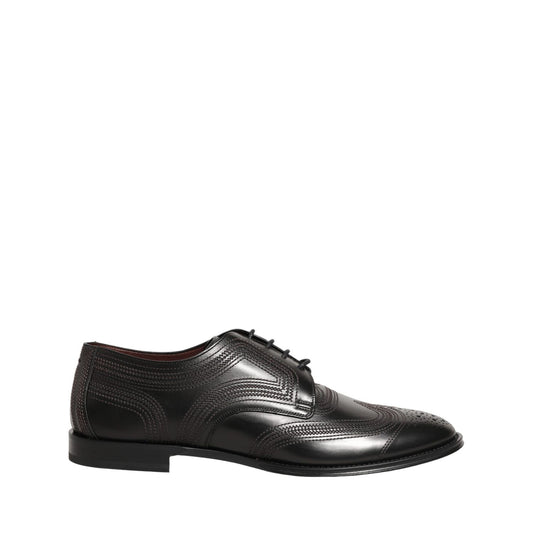 Dolce & Gabbana Black Embroidered Leather Derby Dress Shoes