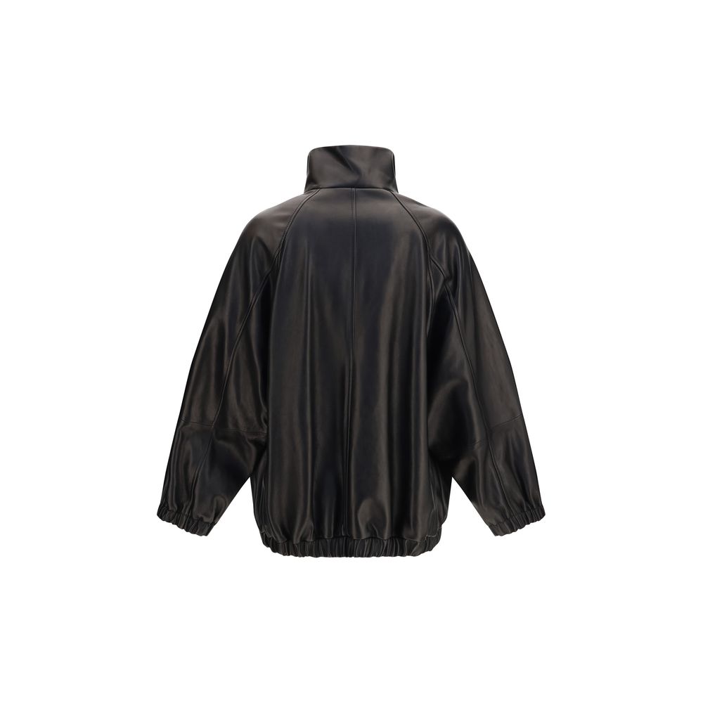 Brunello Cucinelli Black Lamb Ovis Aries Leather Jacket