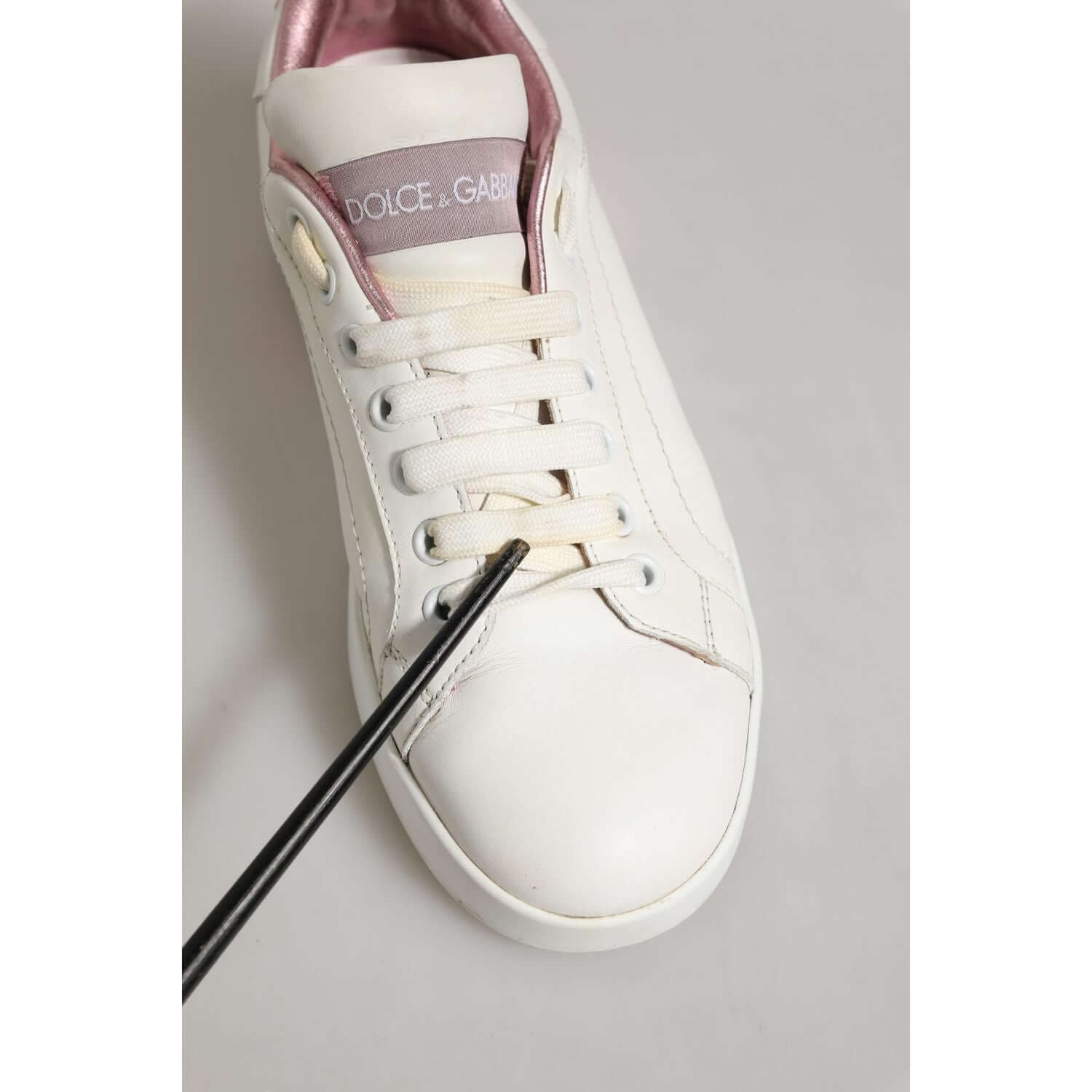 Dolce & Gabbana White Pink Leather Low Top Sneakers Shoes
