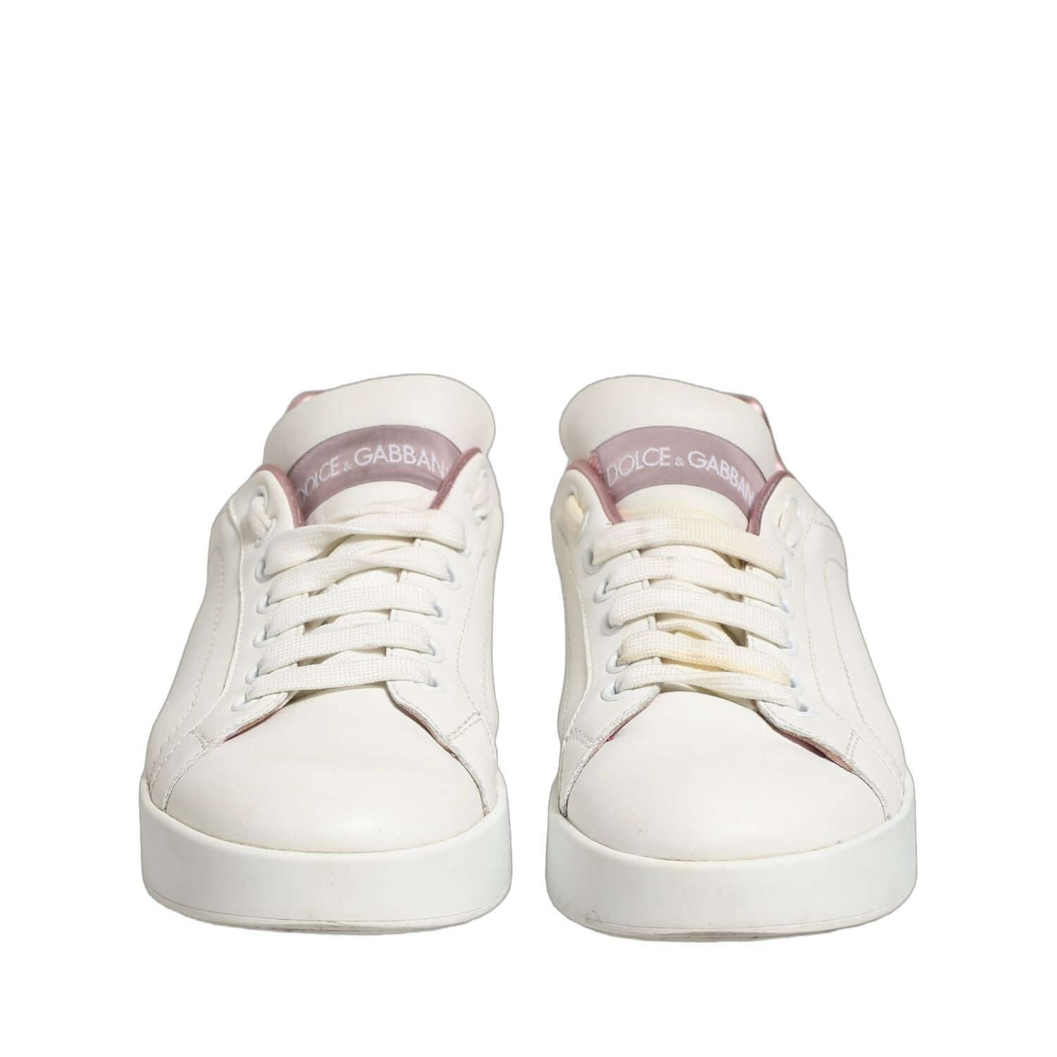 Dolce & Gabbana White Pink Leather Low Top Sneakers Shoes