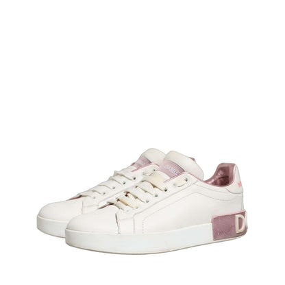 Dolce & Gabbana White Pink Leather Low Top Sneakers Shoes