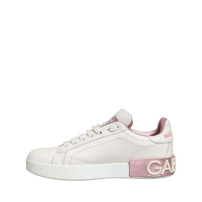 Dolce & Gabbana White Pink Leather Low Top Sneakers Shoes