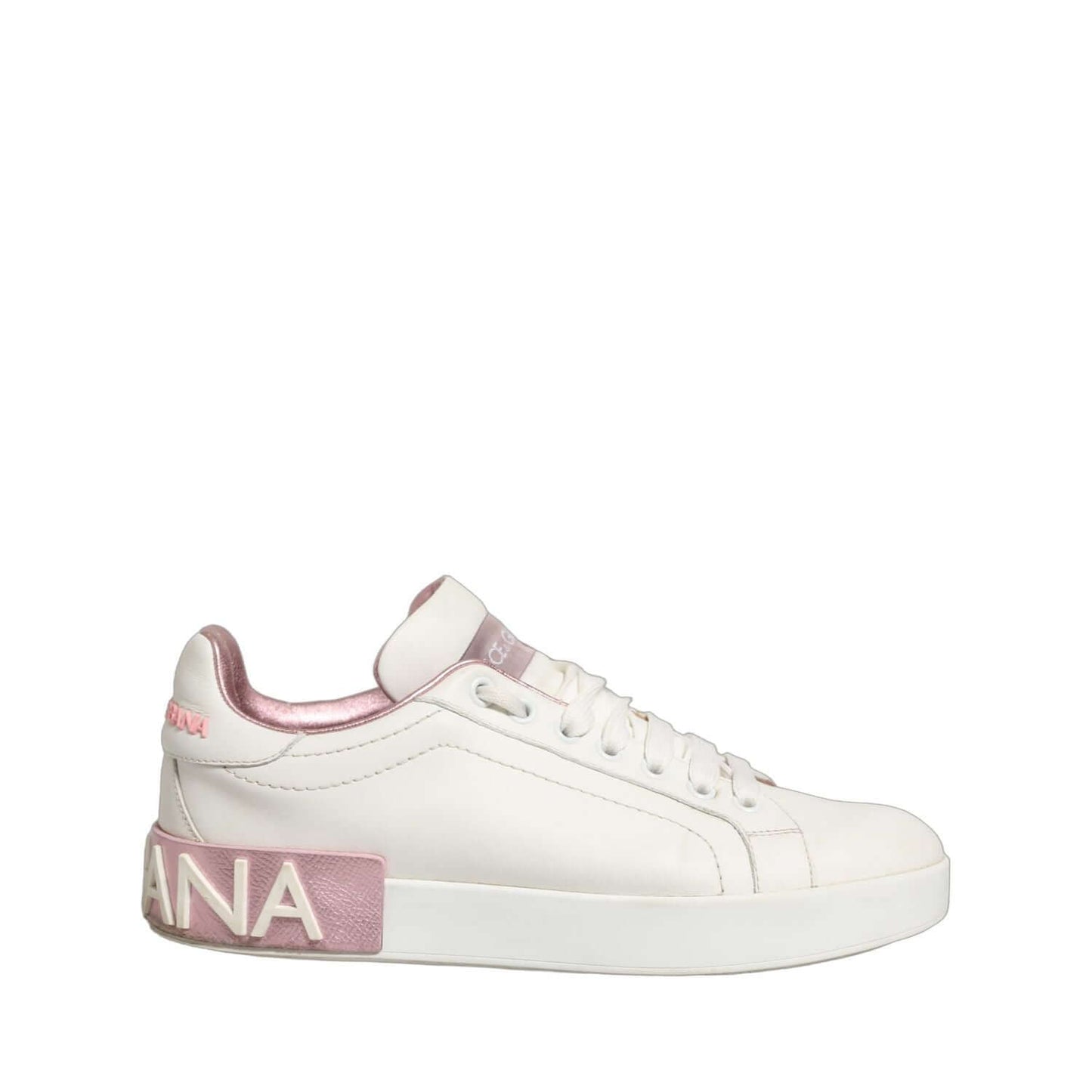 Dolce & Gabbana White Pink Leather Low Top Sneakers Shoes