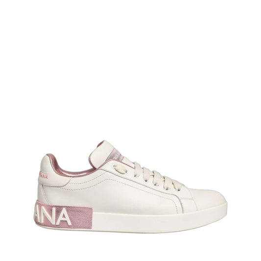 Dolce & Gabbana White Pink Leather Low Top Sneakers Shoes