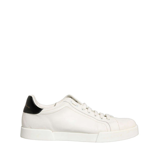 Dolce & Gabbana White Black Leather Lace Up Sneakers Shoes