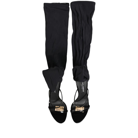 Dolce & Gabbana Stiletto Sandals Socks Knee High Boots Black