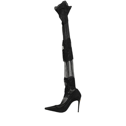Dolce & Gabbana Black Over The Knee Sock Pumps Boots Shoes