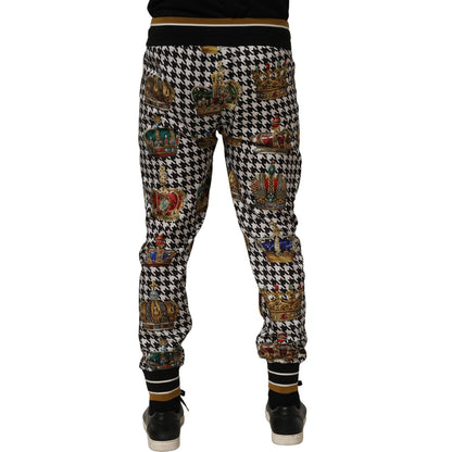 Dolce & Gabbana Multicolor Houndstooth Crown Men Sweatpants Pants