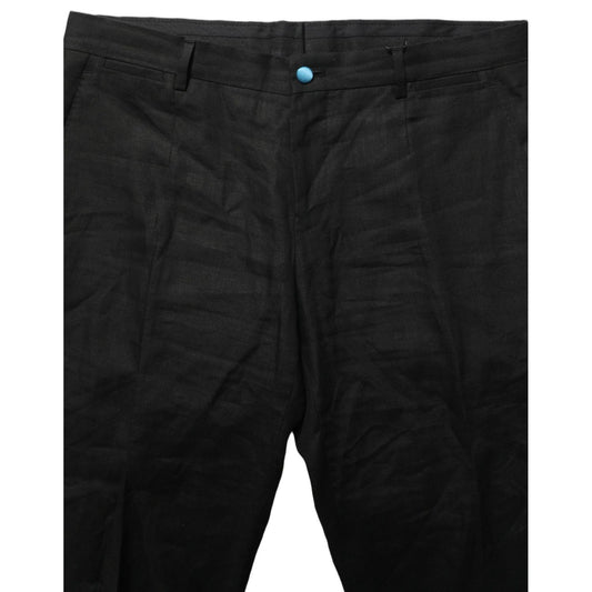Dolce & Gabbana Black Linen Skinny Leg Dress Trouser Pants