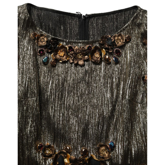 Dolce & Gabbana Metallic Gold Embellished Tiered Midi Dress