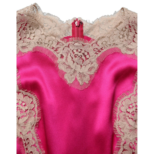 Dolce & Gabbana Fuchsia Pink Lace Detail A-line Midi Dress