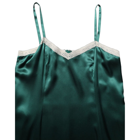 Dolce & Gabbana Green Satin Lace Trim Sleeveless Maxi Dress