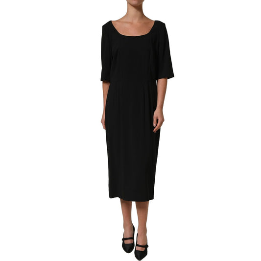 Dolce & Gabbana Black Viscose Cropped Sleeves Midi Dress