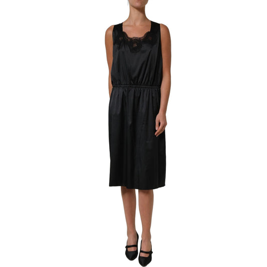 Dolce & Gabbana Black Polyester LaceTrim Sheath Midi Dress