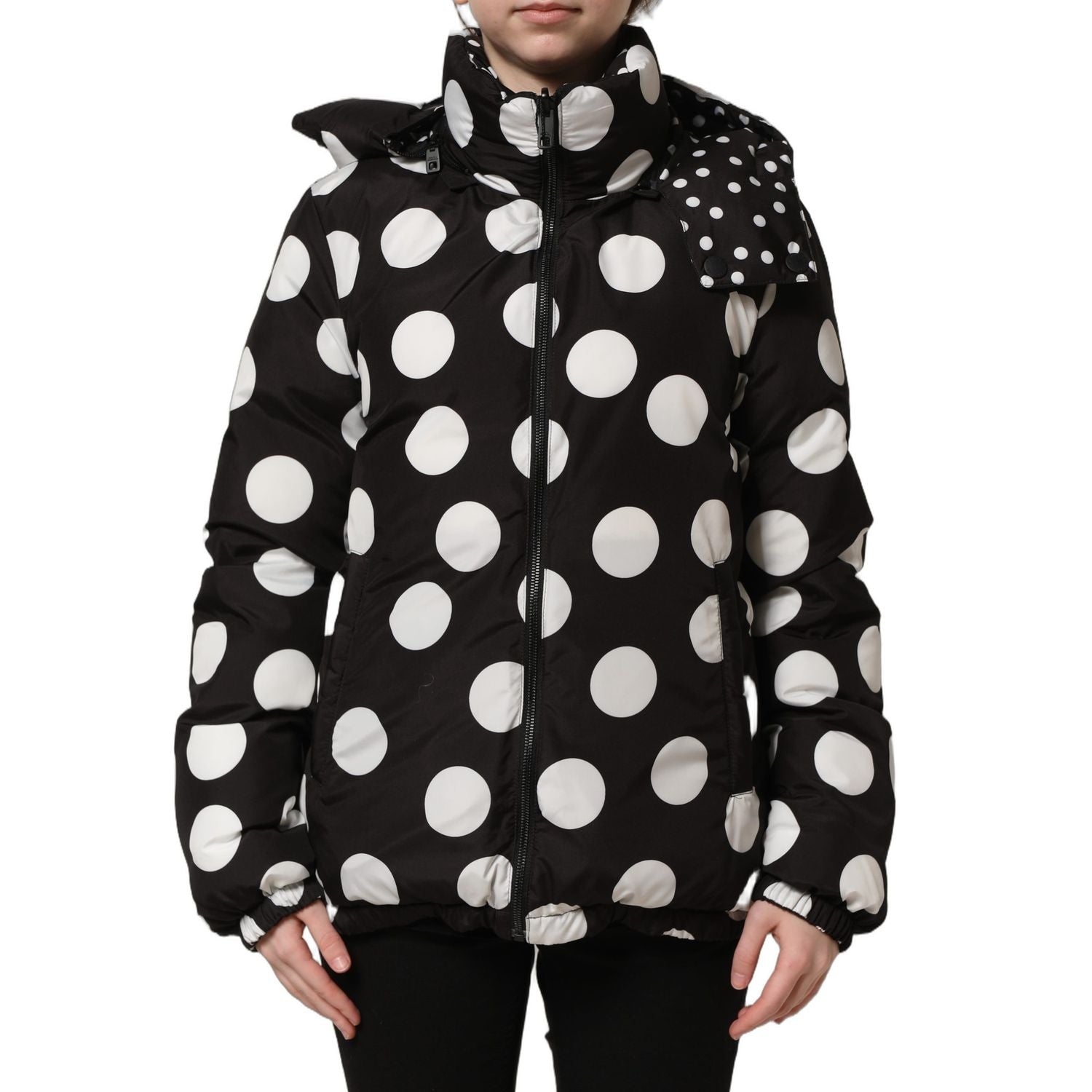 Dolce & Gabbana Black White Polka Dot Hooded Blouson Jacket