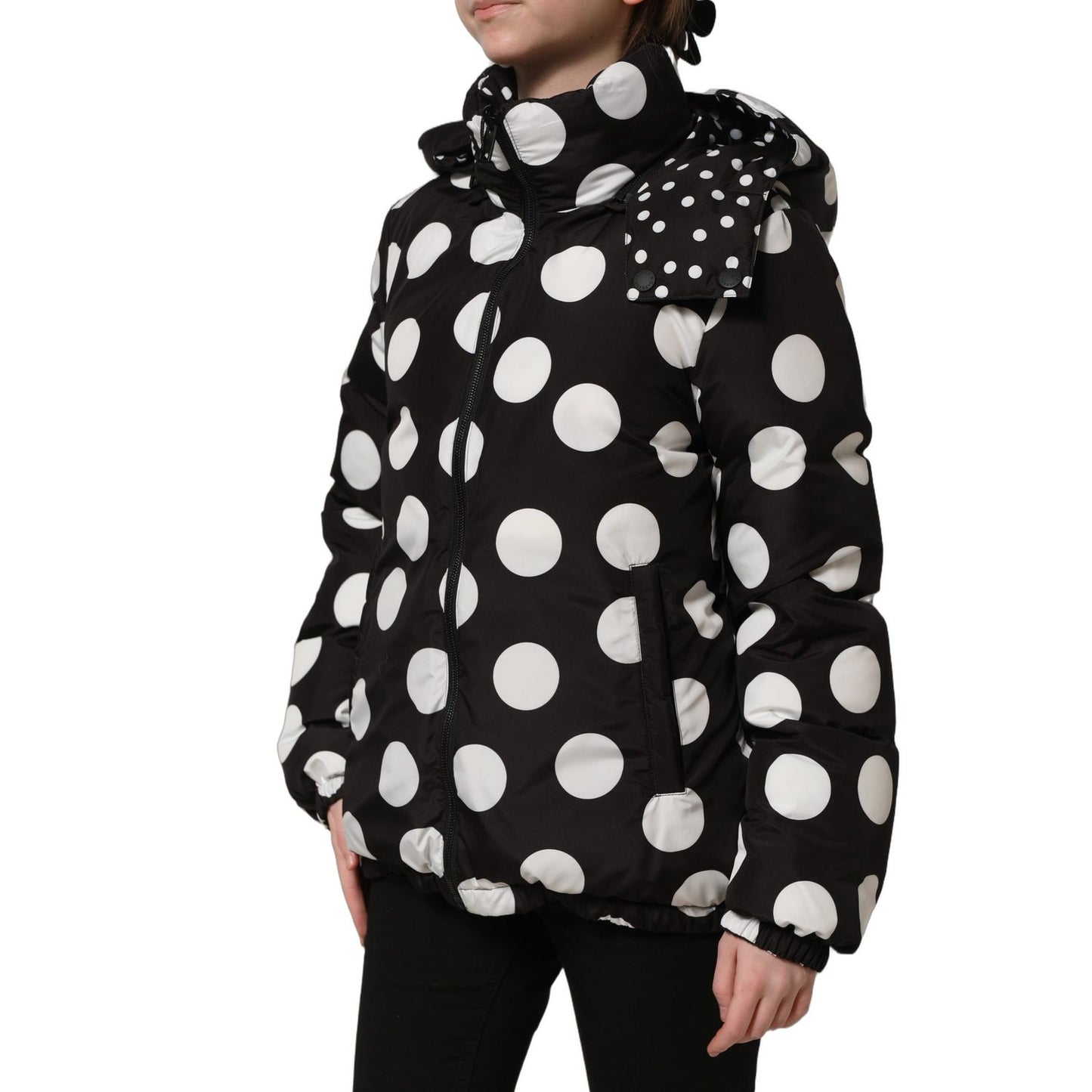 Dolce & Gabbana Black White Polka Dot Hooded Blouson Jacket
