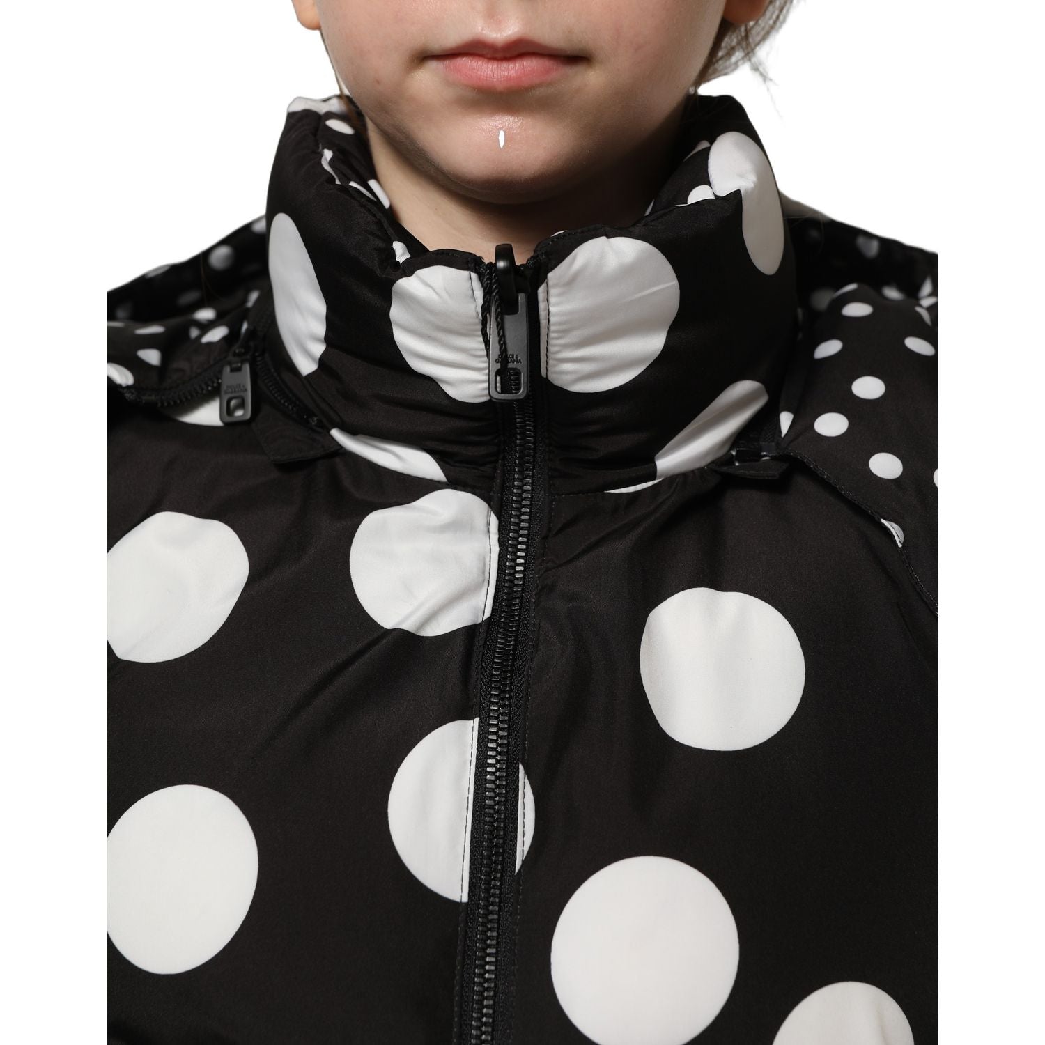 Dolce & Gabbana Black White Polka Dot Hooded Blouson Jacket